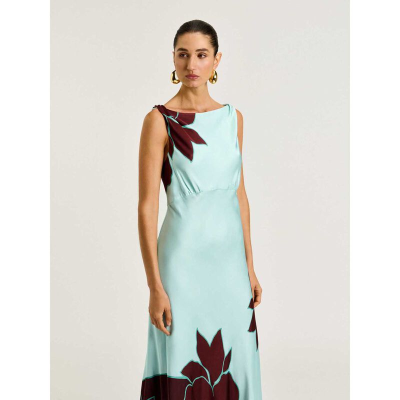 Veronika Maine Mint Poinsettia Satin Maxi Dress image number 3